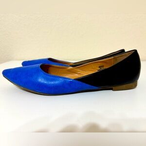 Two-toned blue and black flats